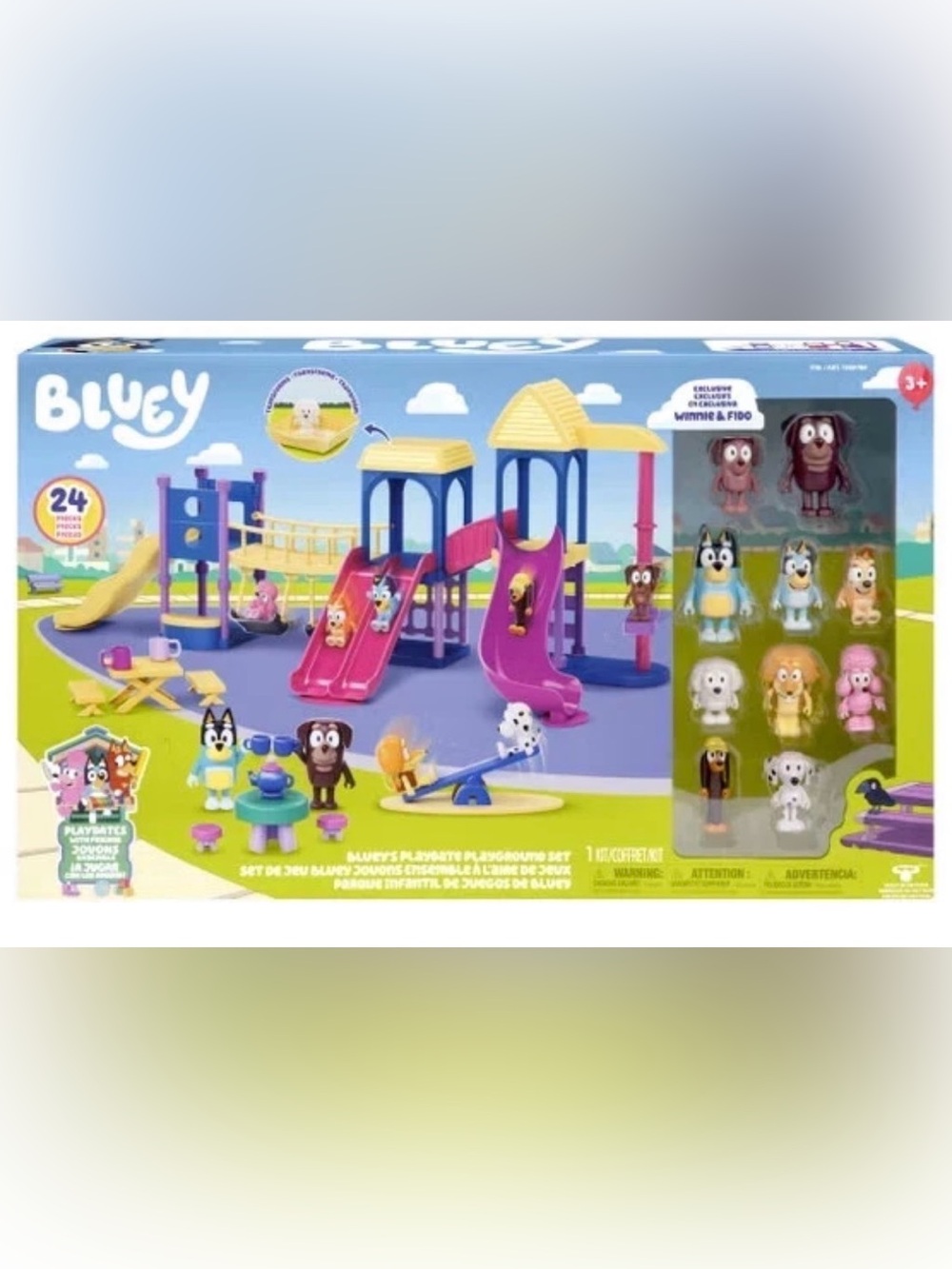 Bluey’s Playdate Playground Set – 24-Piece, 10 Figures, Slides, Swings, Sandbox